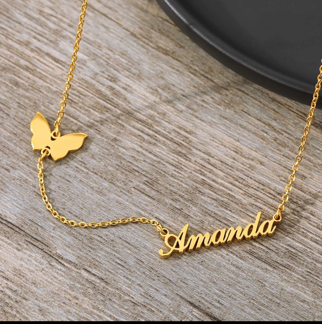 Butterfly sale name necklace