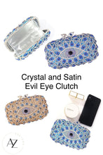 Load image into Gallery viewer, Crystal and Satin Evil Eye Clutch
