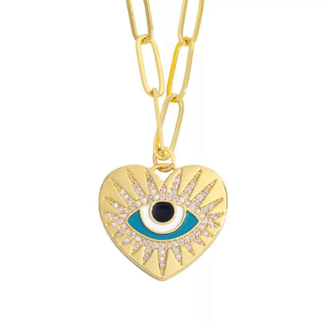 Enamel Evil Eye Paper Clip Necklace