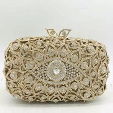 Load image into Gallery viewer, Crystal and Satin Evil Eye Clutch
