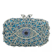 Load image into Gallery viewer, Crystal and Satin Evil Eye Clutch
