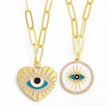 Load image into Gallery viewer, Enamel Evil Eye Paper Clip Necklace
